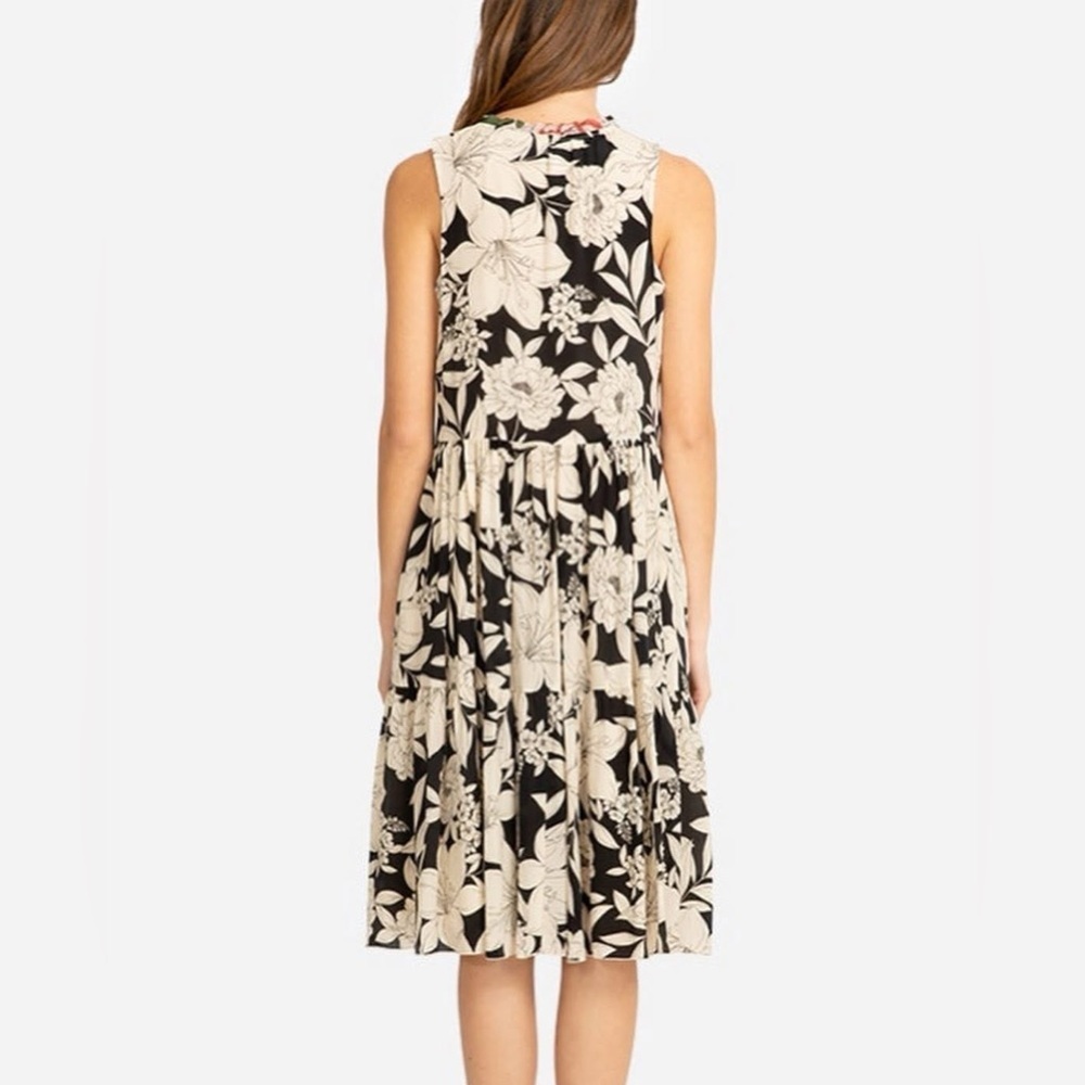 Johnny Was Jade Juliette Silk Floral Midi Dress M Black Beige - Picture 2 of 10
